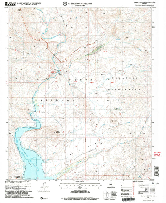 Classic USGS Chalk Mountain Arizona 7.5'x7.5' Topo Map Image