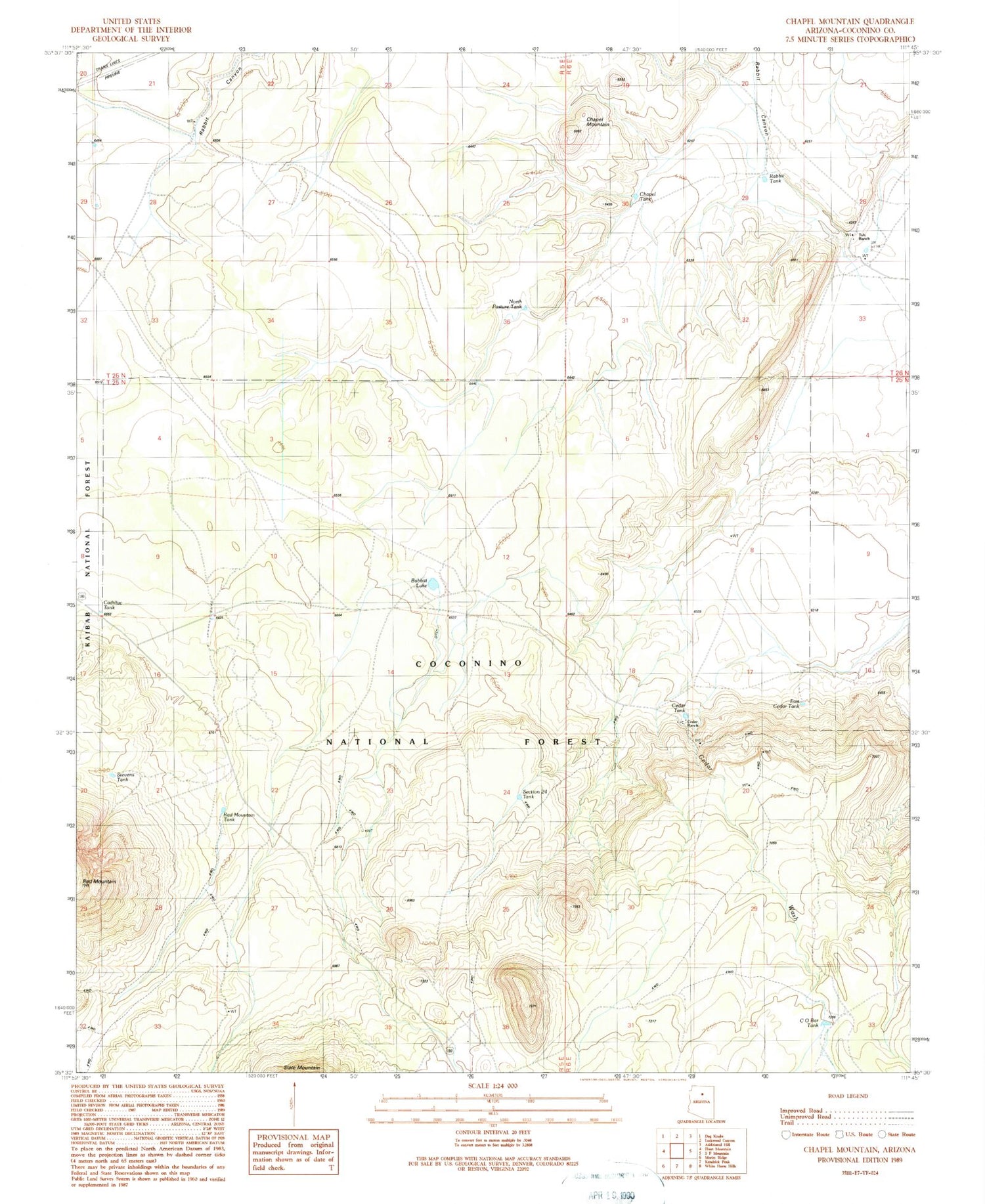 Classic USGS Chapel Mountain Arizona 7.5'x7.5' Topo Map Image