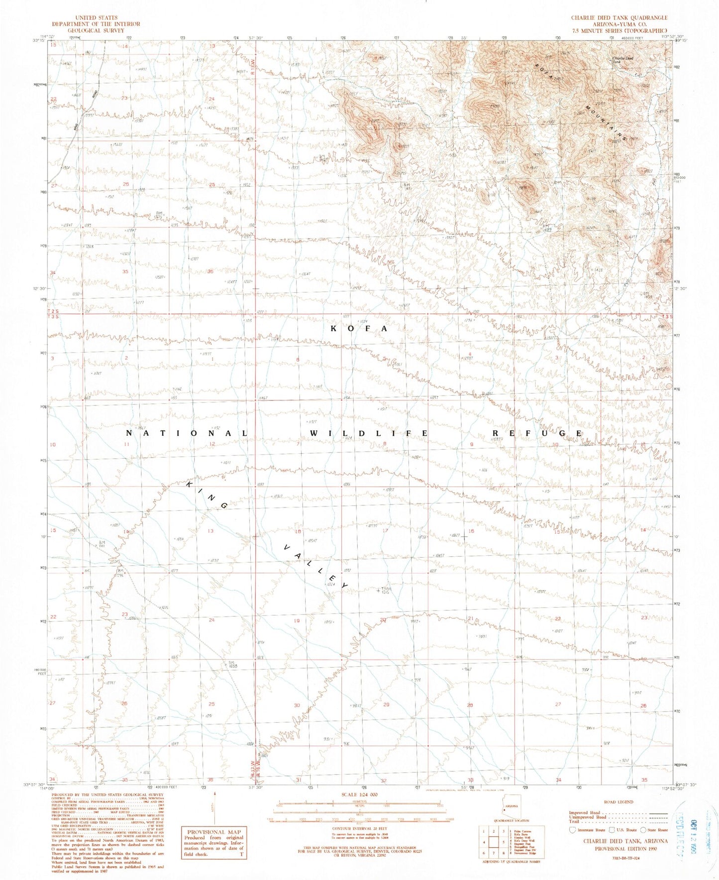 Classic USGS Charlie Died Tank Arizona 7.5'x7.5' Topo Map Image