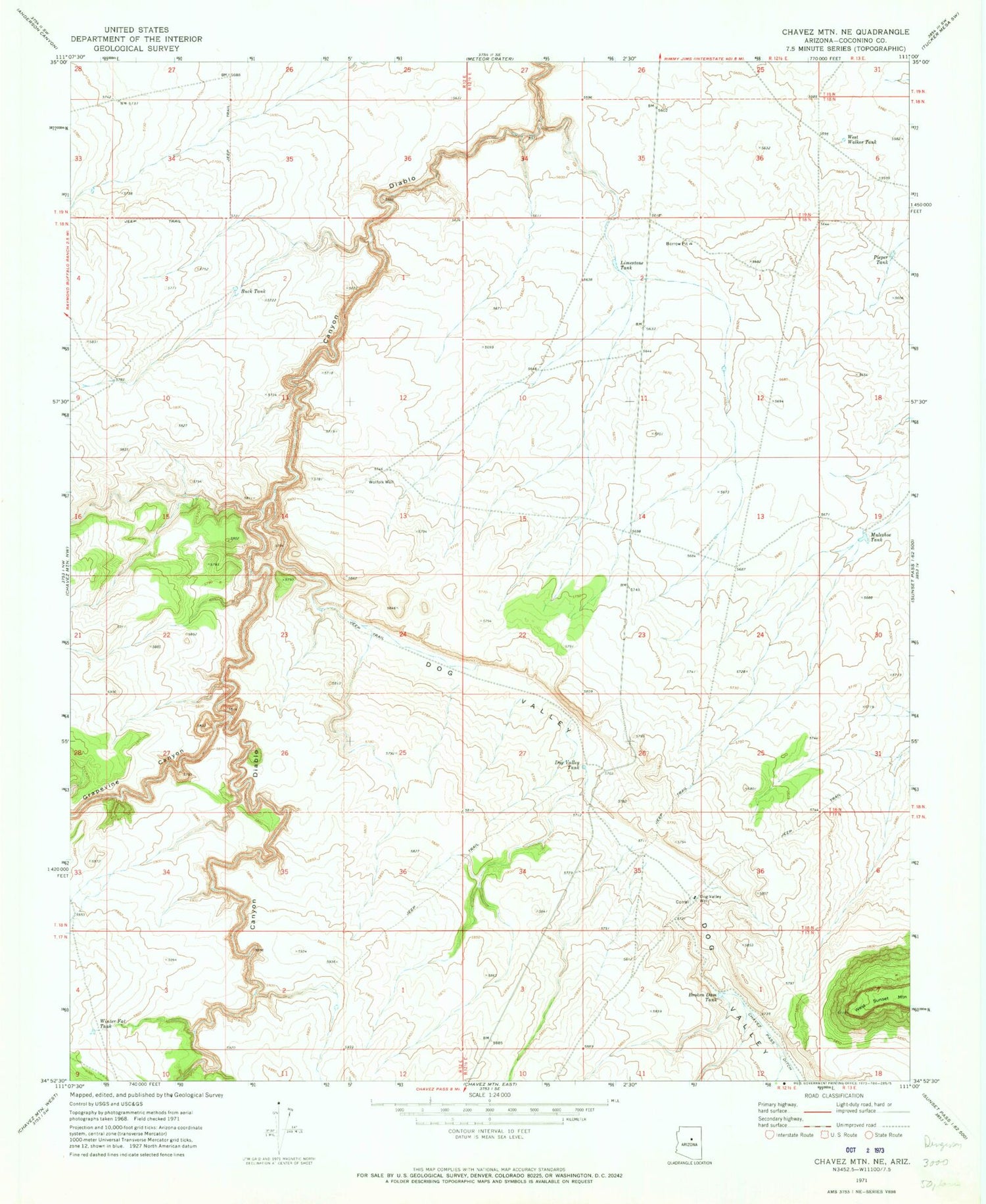 Classic USGS Chavez Mountain NE Arizona 7.5'x7.5' Topo Map Image