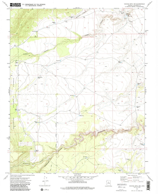 Classic USGS Chavez Mountain NW Arizona 7.5'x7.5' Topo Map Image
