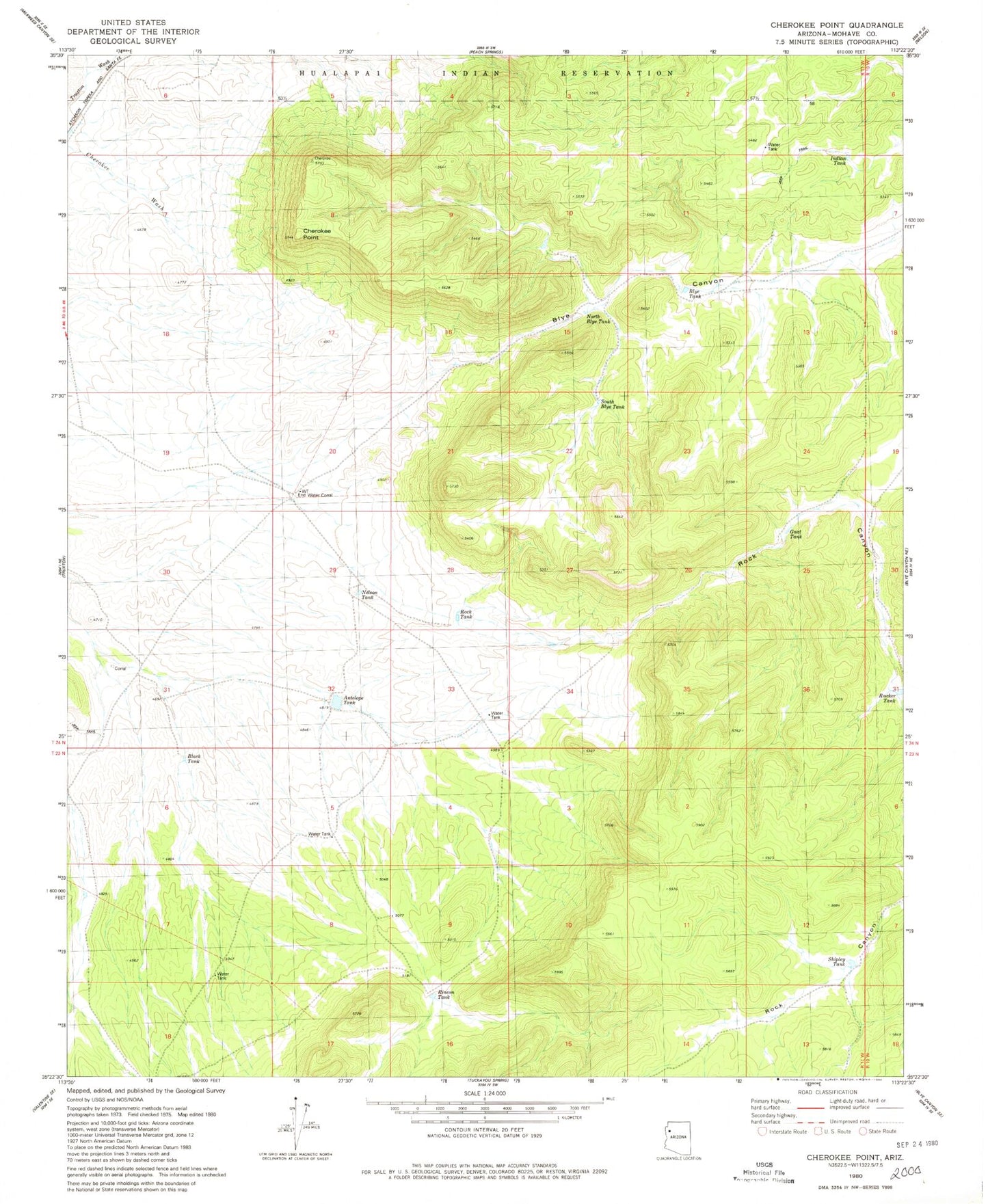 Classic USGS Cherokee Point Arizona 7.5'x7.5' Topo Map Image
