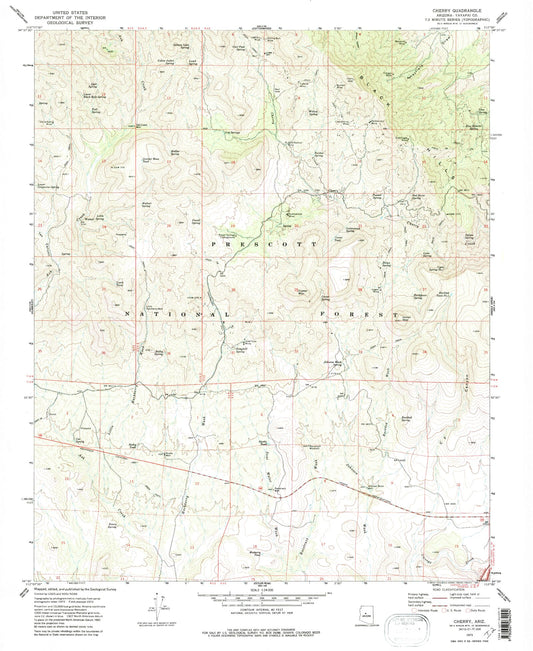 Classic USGS Cherry Arizona 7.5'x7.5' Topo Map Image