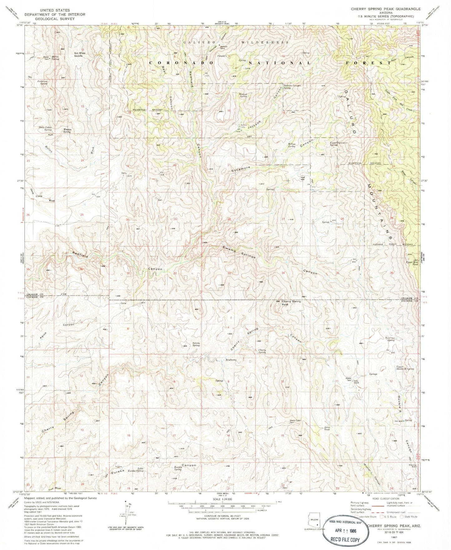 Classic USGS Cherry Spring Peak Arizona 7.5'x7.5' Topo Map Image
