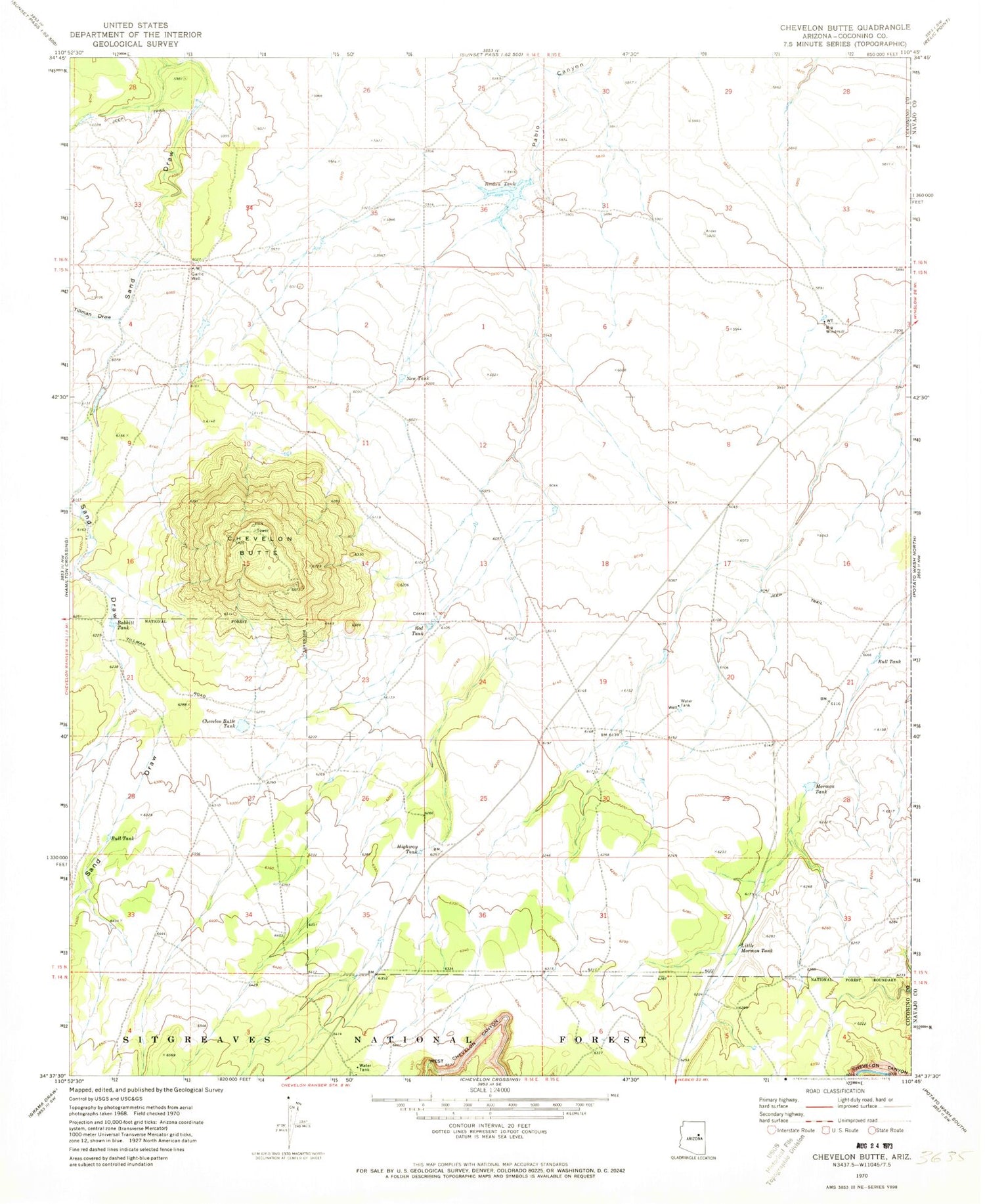 Classic USGS Chevelon Butte Arizona 7.5'x7.5' Topo Map Image