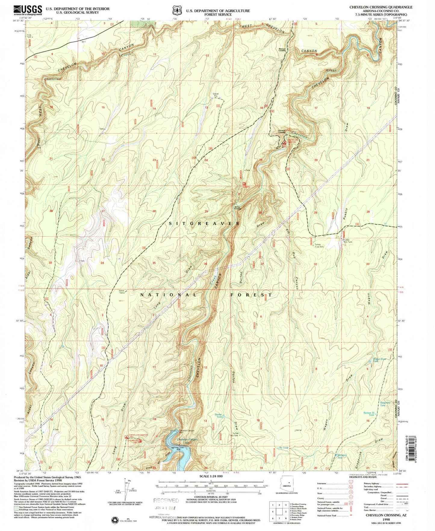 Classic USGS Chevelon Crossing Arizona 7.5'x7.5' Topo Map Image