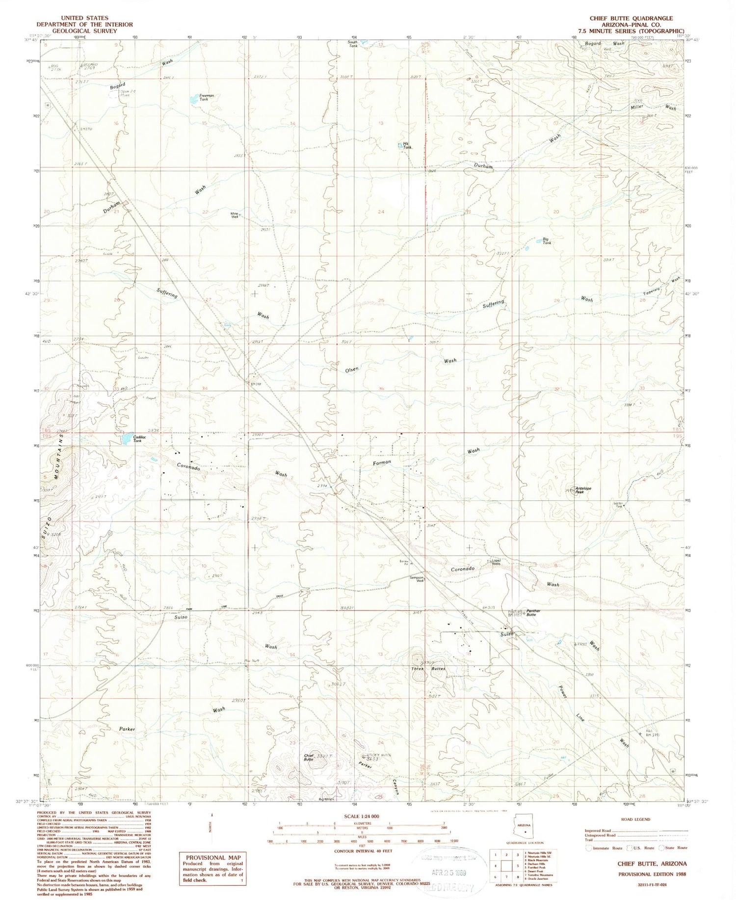 Classic USGS Chief Butte Arizona 7.5'x7.5' Topo Map Image