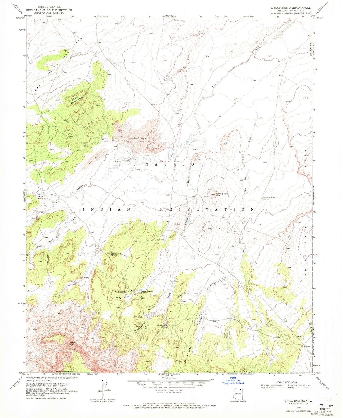 Classic USGS Chilchinbito Arizona 7.5'x7.5' Topo Map Image