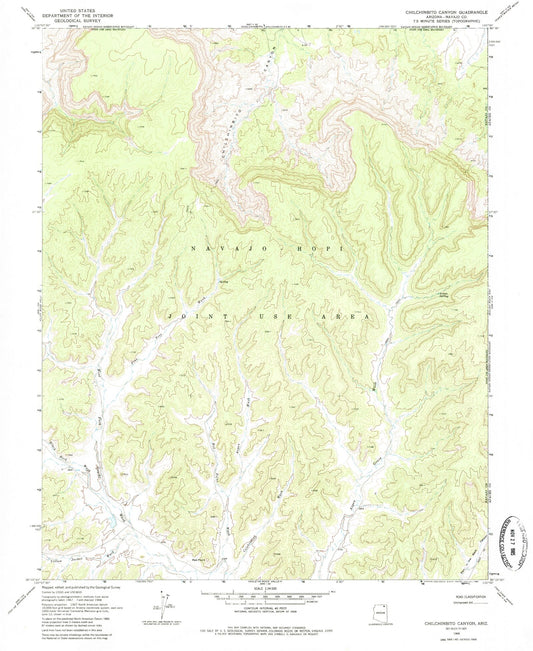 Classic USGS Chilchinbito Canyon Arizona 7.5'x7.5' Topo Map Image