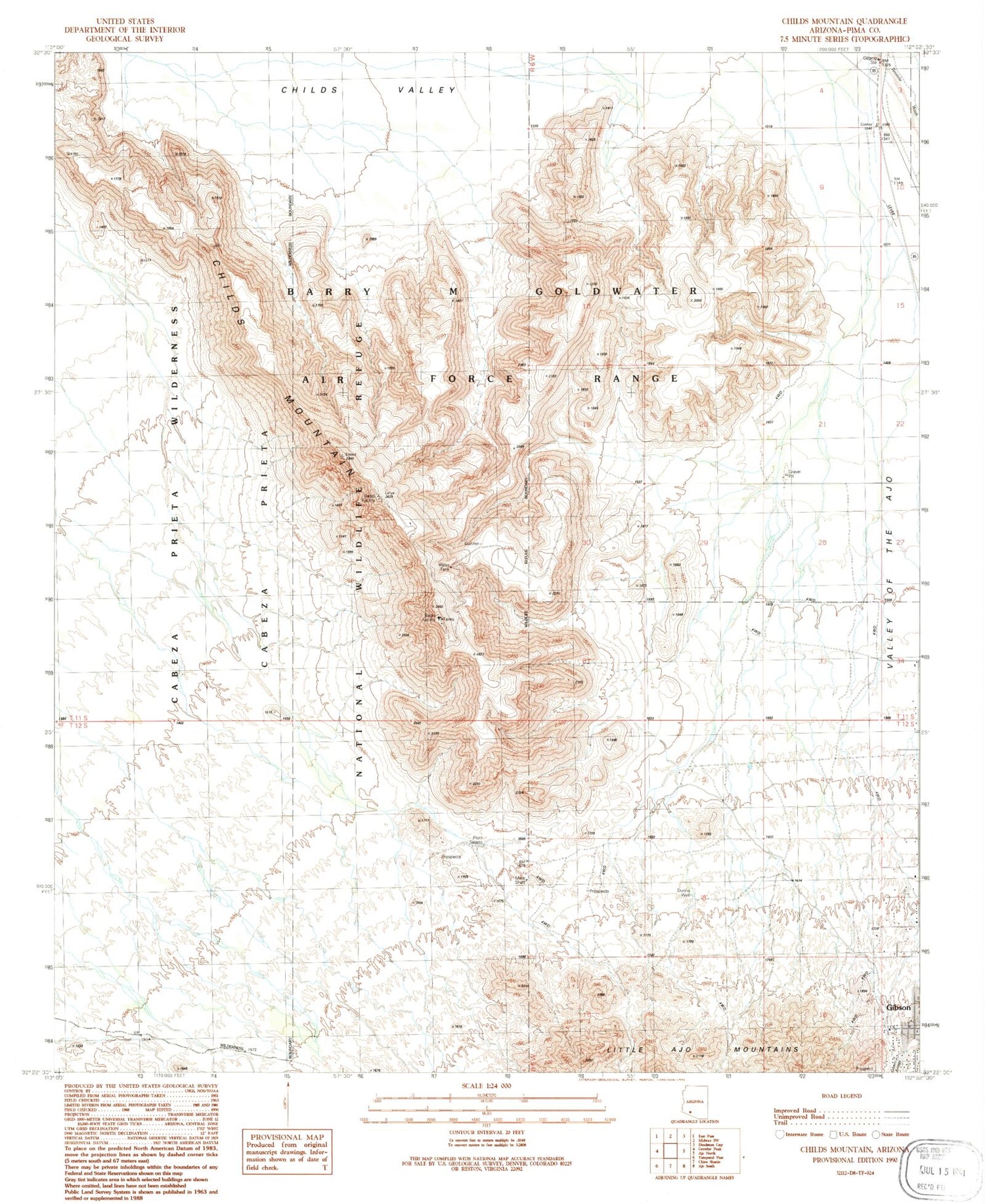 Classic USGS Childs Mountain Arizona 7.5'x7.5' Topo Map Image
