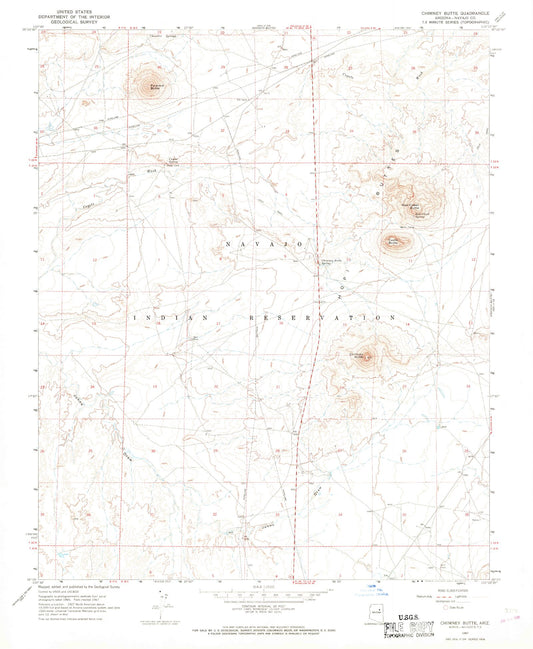 Classic USGS Chimney Butte Arizona 7.5'x7.5' Topo Map Image