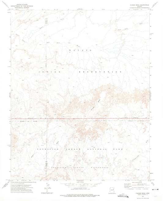 Classic USGS Chinde Mesa Arizona 7.5'x7.5' Topo Map Image