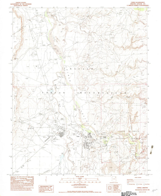 Classic USGS Chinle Arizona 7.5'x7.5' Topo Map Image