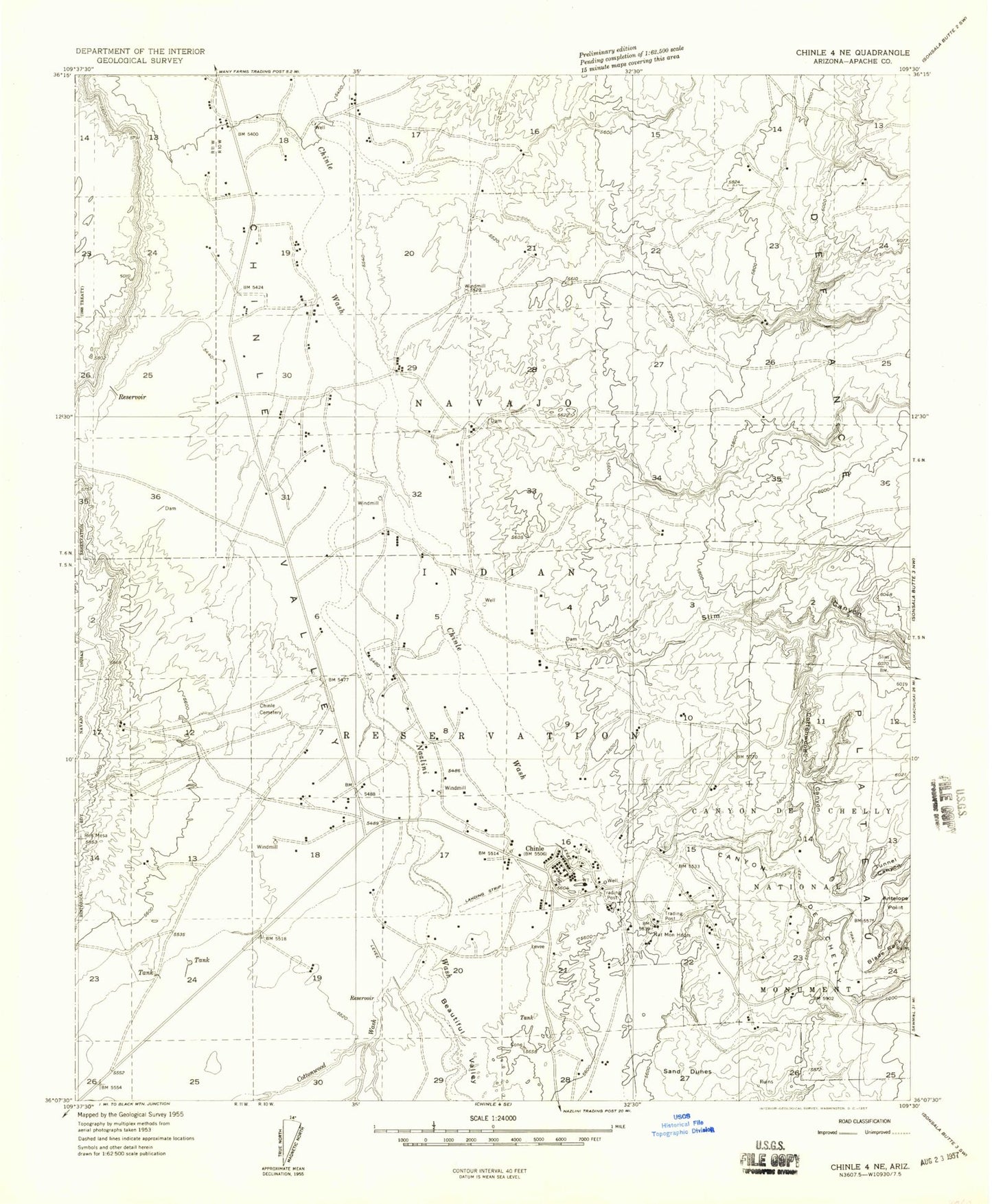 Classic USGS Chinle Arizona 7.5'x7.5' Topo Map Image
