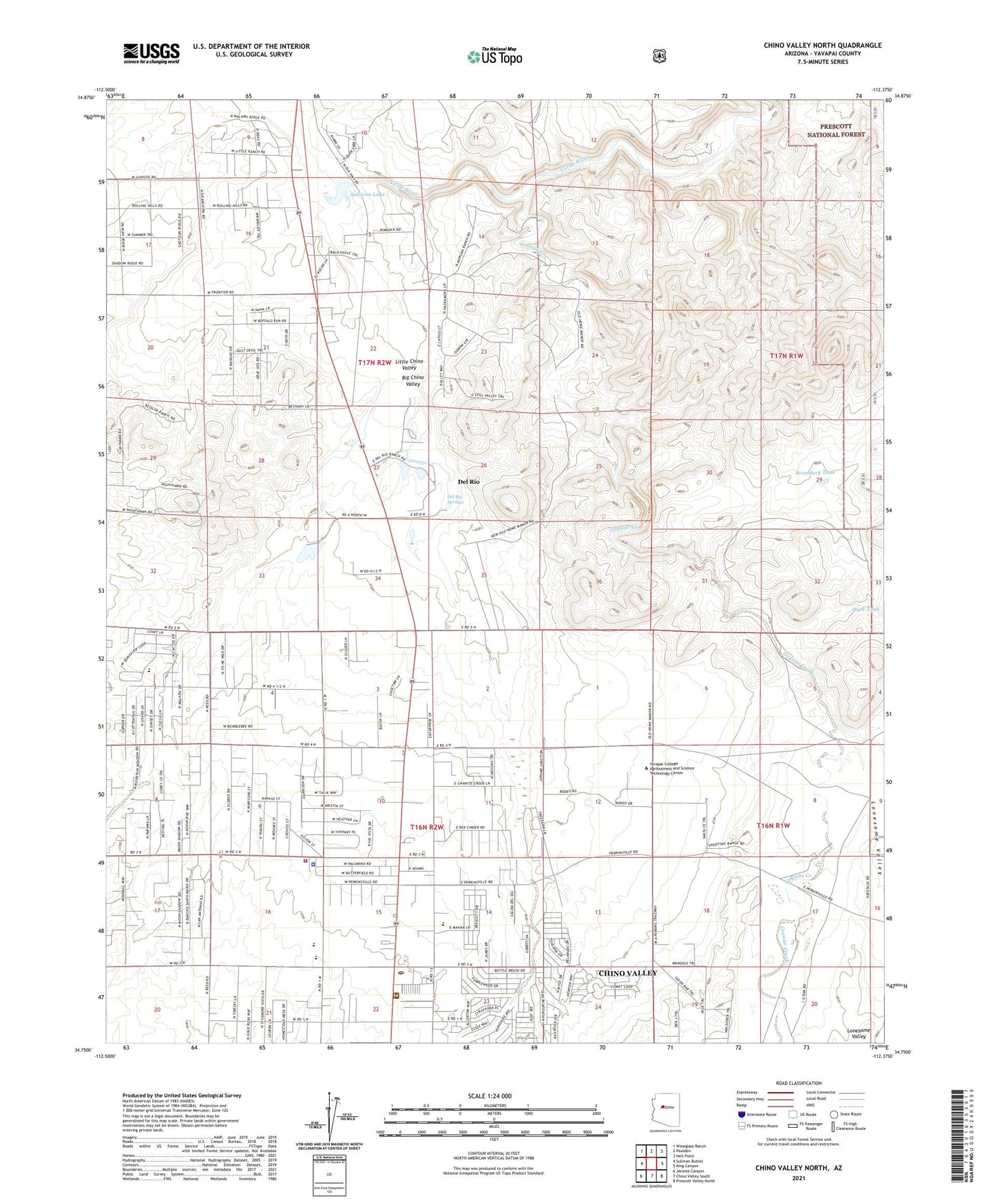 Chino Valley North Arizona US Topo Map Image
