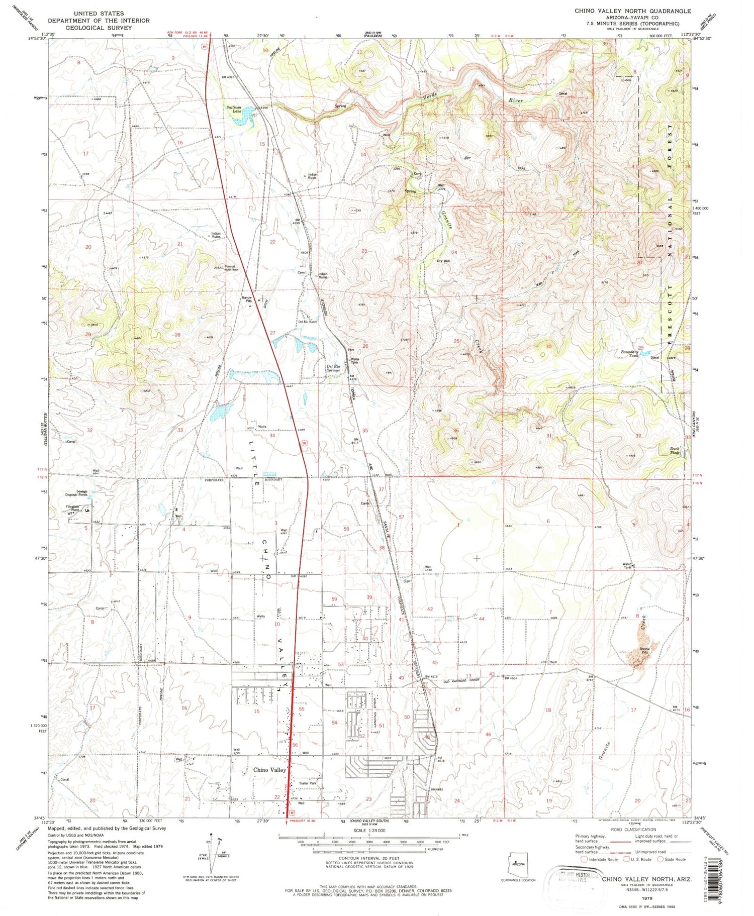 Classic USGS Chino Valley North Arizona 7.5'x7.5' Topo Map Image