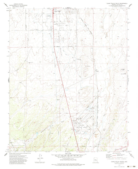 Classic USGS Chino Valley South Arizona 7.5'x7.5' Topo Map Image