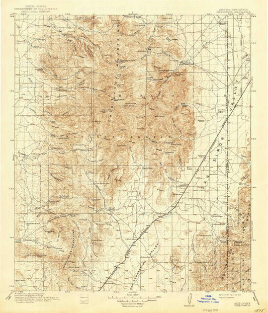 Historic 1919 Chiricahua Arizona 30'x30' Topo Map Image