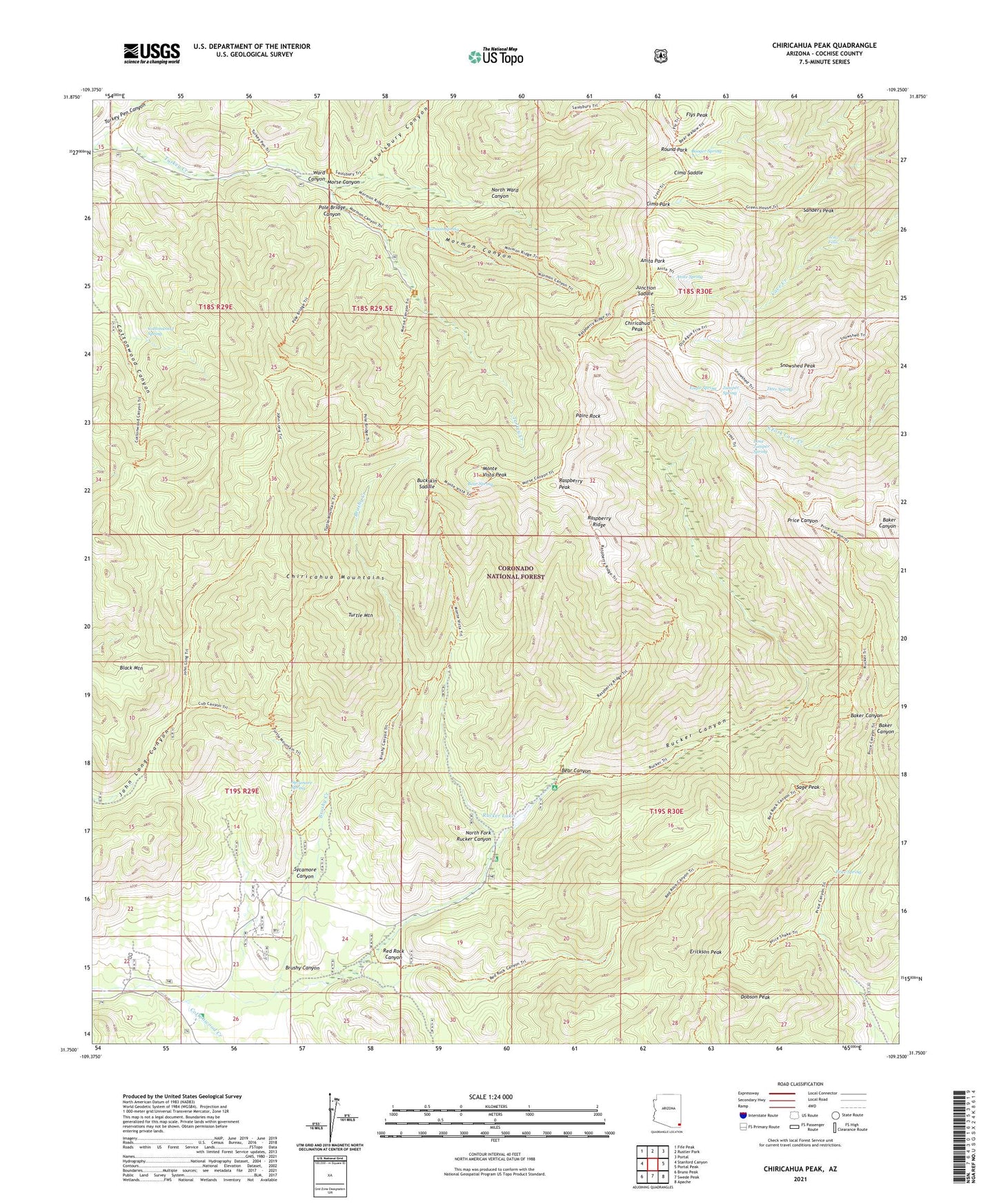 Chiricahua Peak Arizona US Topo Map Image