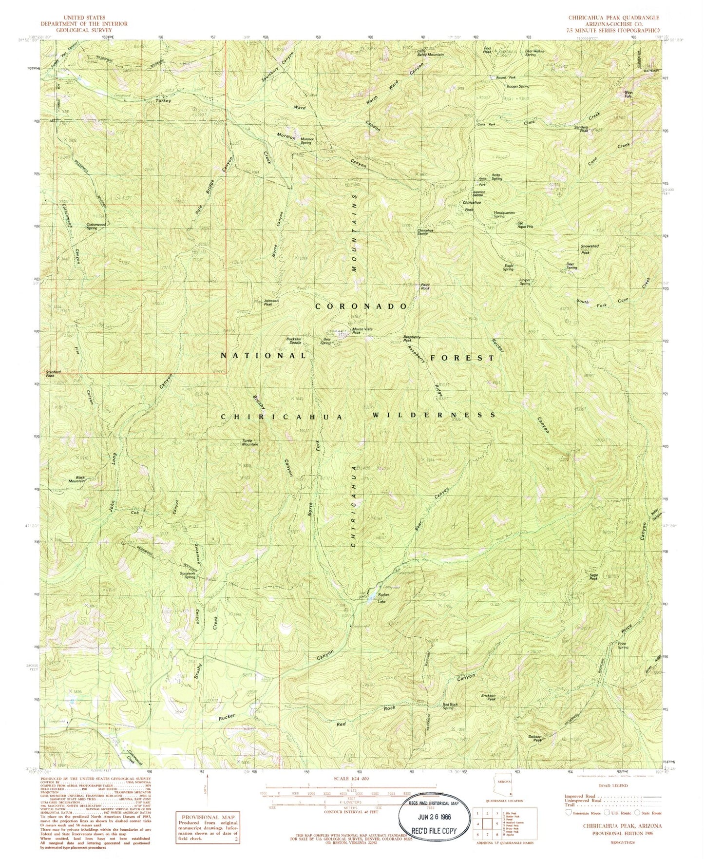 Classic USGS Chiricahua Peak Arizona 7.5'x7.5' Topo Map Image