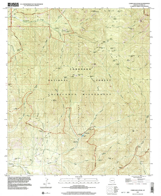 Classic USGS Chiricahua Peak Arizona 7.5'x7.5' Topo Map Image
