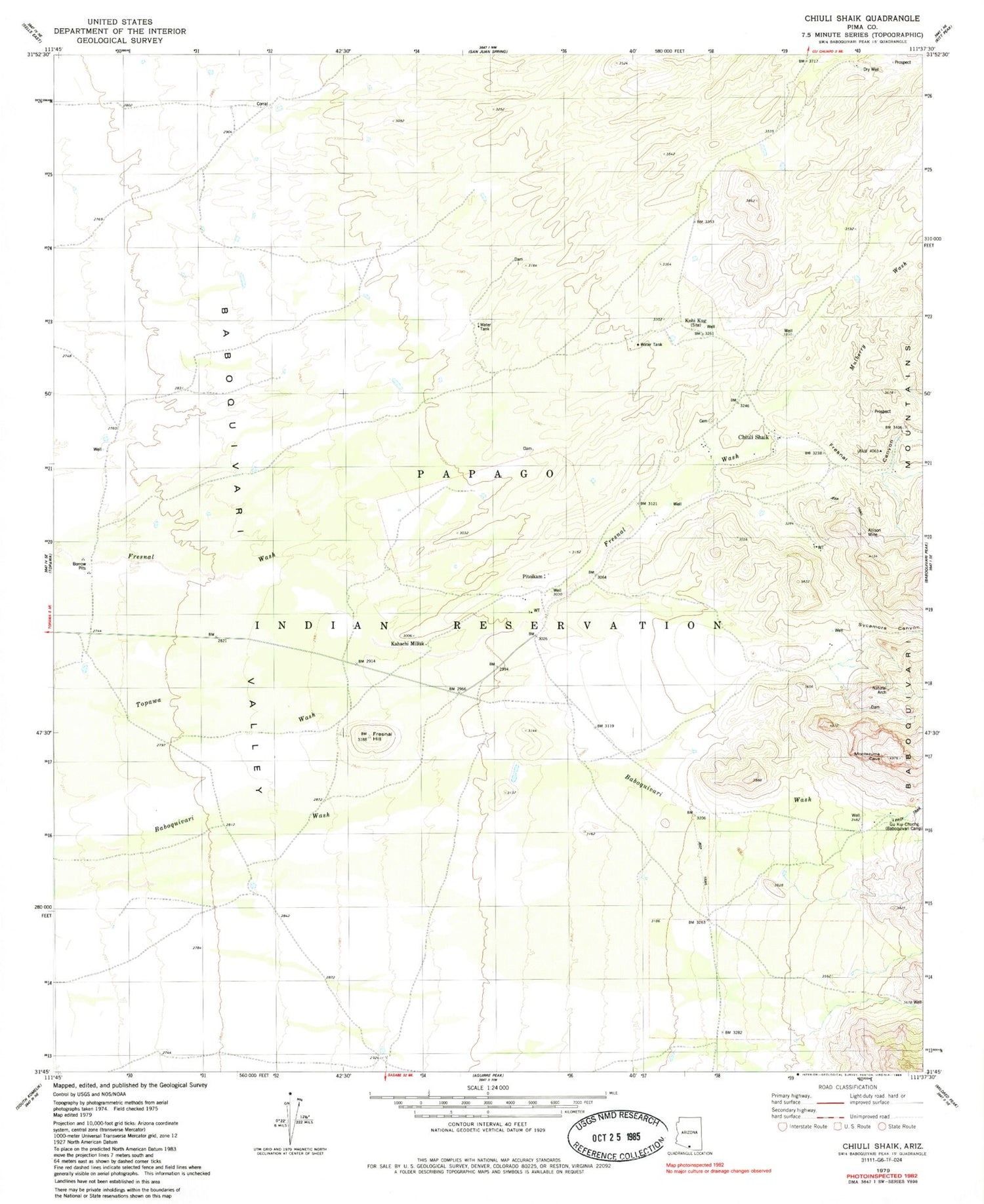 Classic USGS Chiuli Shaik Arizona 7.5'x7.5' Topo Map Image