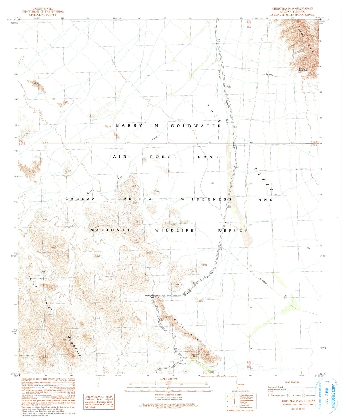 Classic USGS Christmas Pass Arizona 7.5'x7.5' Topo Map Image