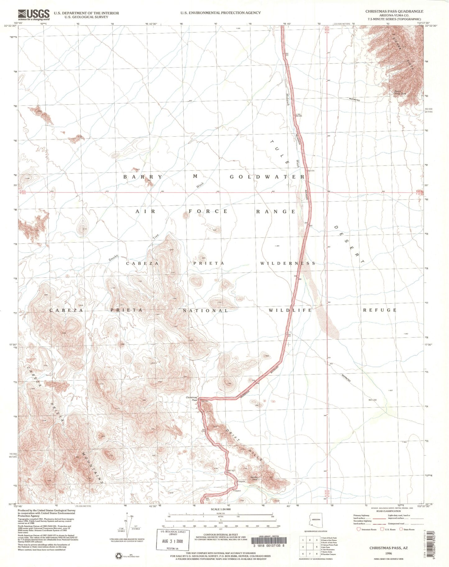 Classic USGS Christmas Pass Arizona 7.5'x7.5' Topo Map Image