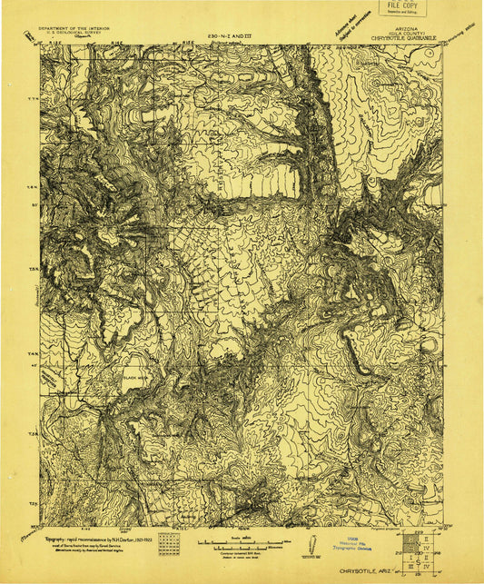 Historic 1922 Chrysotile Arizona 30'x30' Topo Map Image