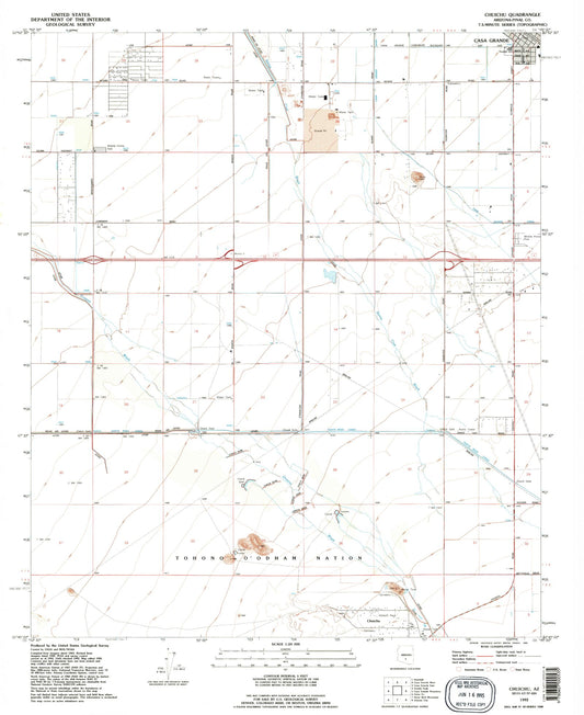 Classic USGS Chuichu Arizona 7.5'x7.5' Topo Map Image