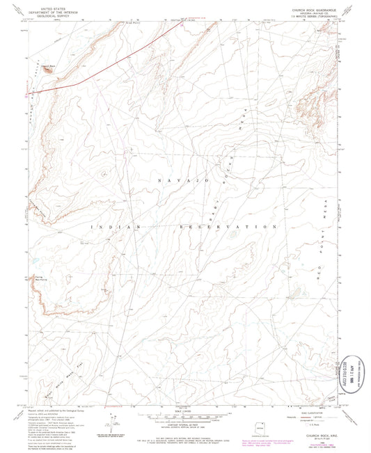 Classic USGS Church Rock Arizona 7.5'x7.5' Topo Map Image