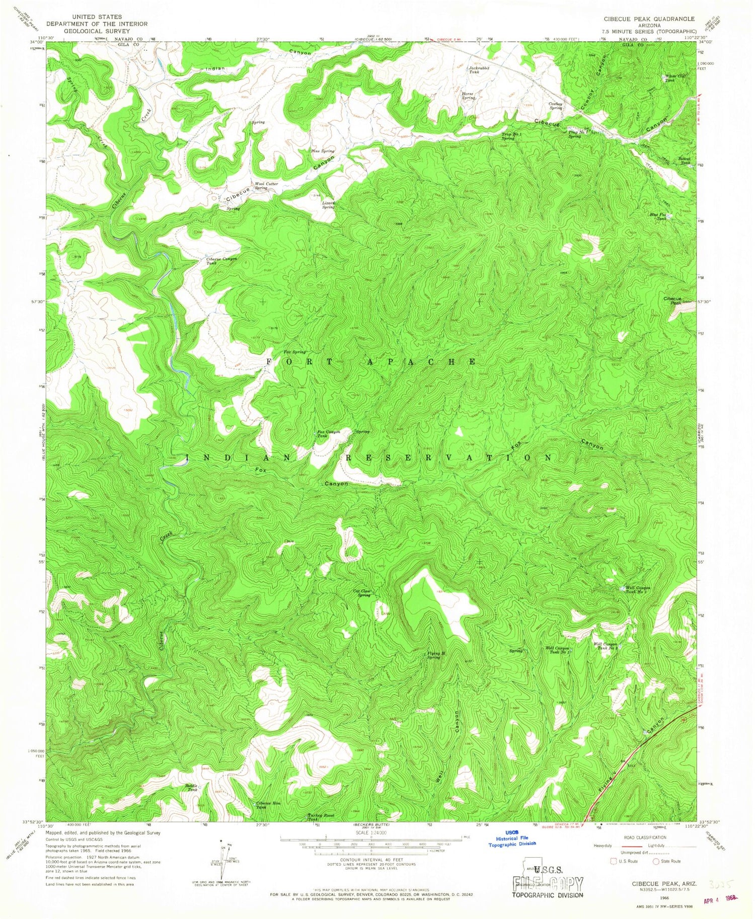 Classic USGS Cibecue Peak Arizona 7.5'x7.5' Topo Map Image