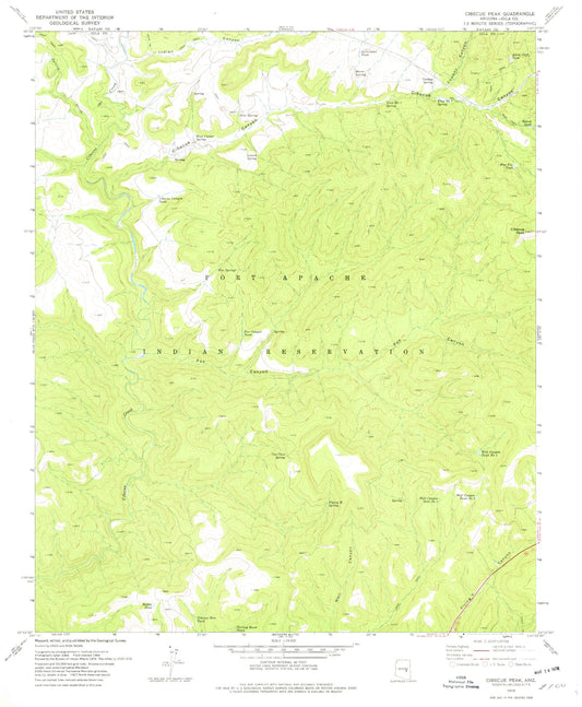 Classic USGS Cibecue Peak Arizona 7.5'x7.5' Topo Map Image
