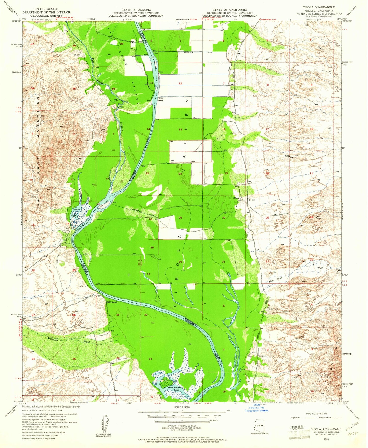 Classic USGS Cibola Arizona 7.5'x7.5' Topo Map Image