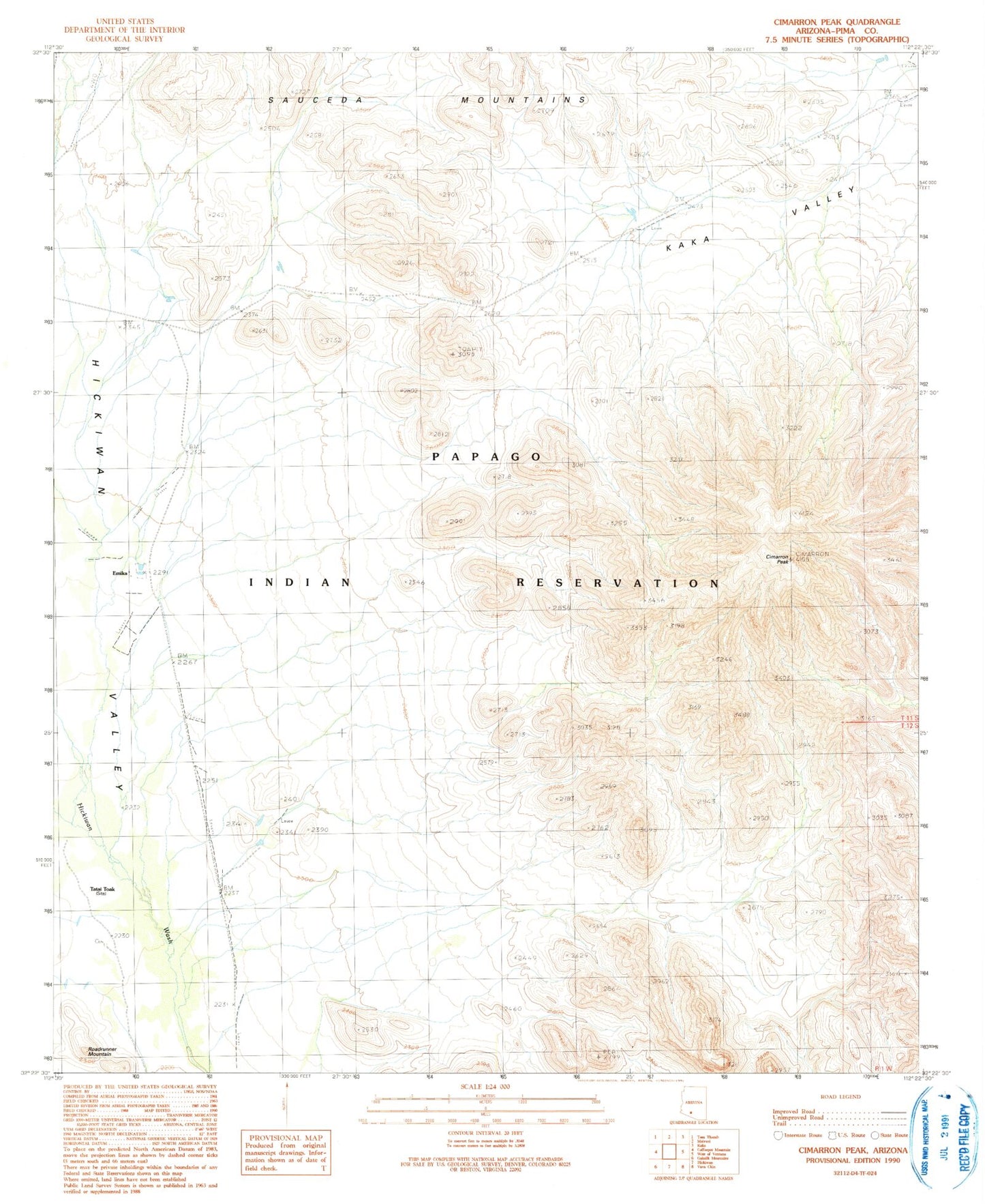 Classic USGS Cimarron Peak Arizona 7.5'x7.5' Topo Map Image