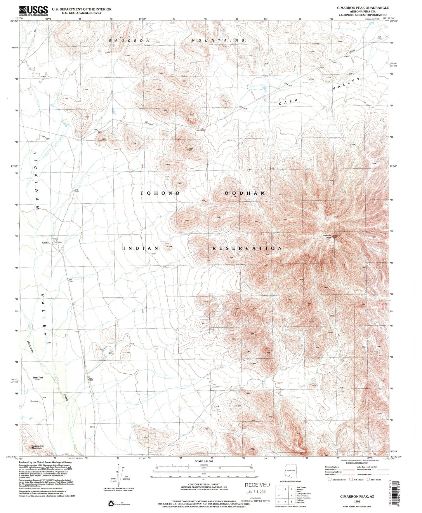 Classic USGS Cimarron Peak Arizona 7.5'x7.5' Topo Map Image