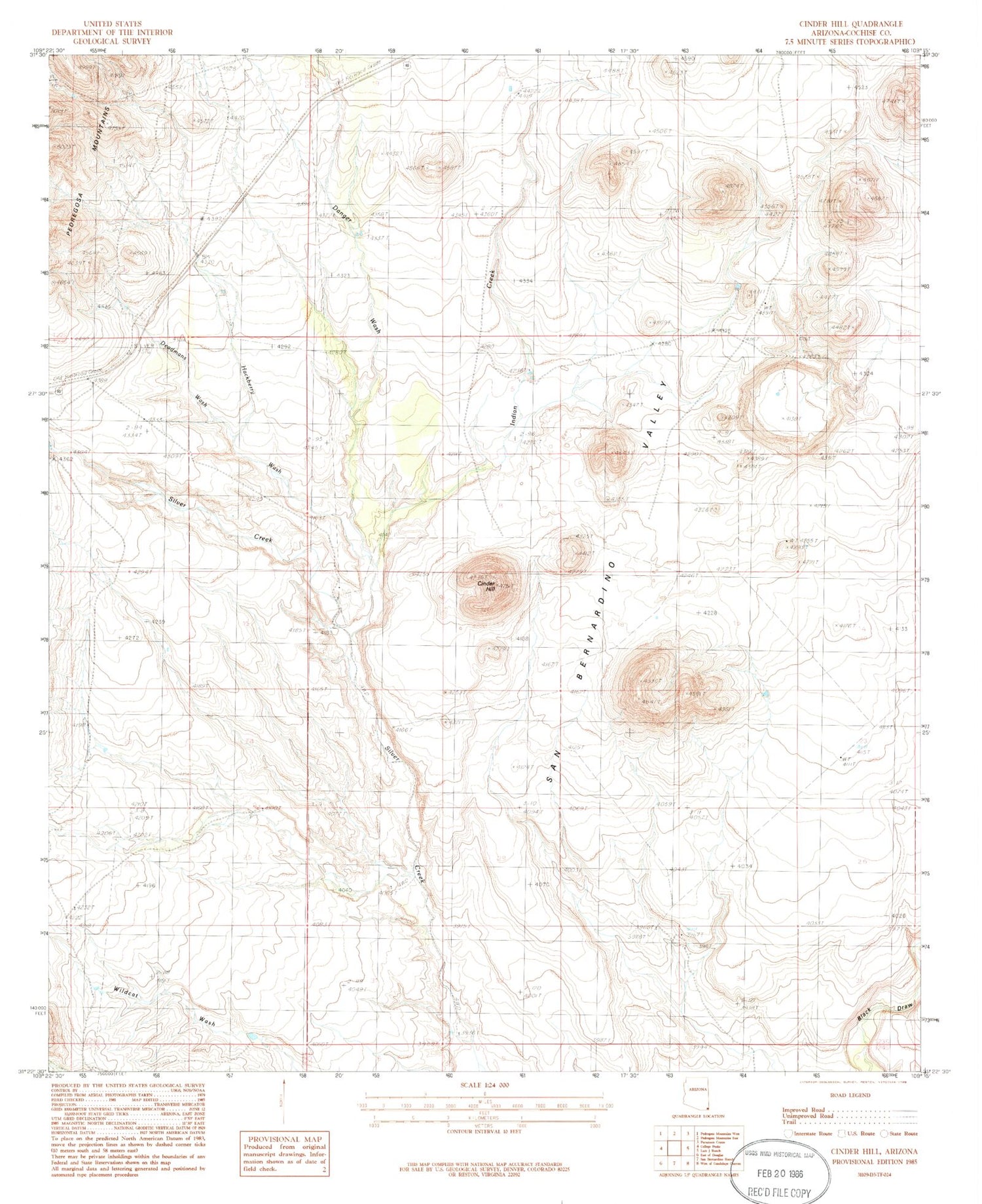 Classic USGS Cinder Hill Arizona 7.5'x7.5' Topo Map Image