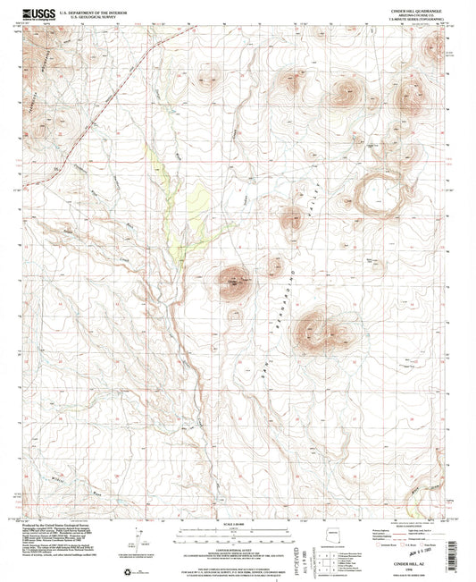 Classic USGS Cinder Hill Arizona 7.5'x7.5' Topo Map Image