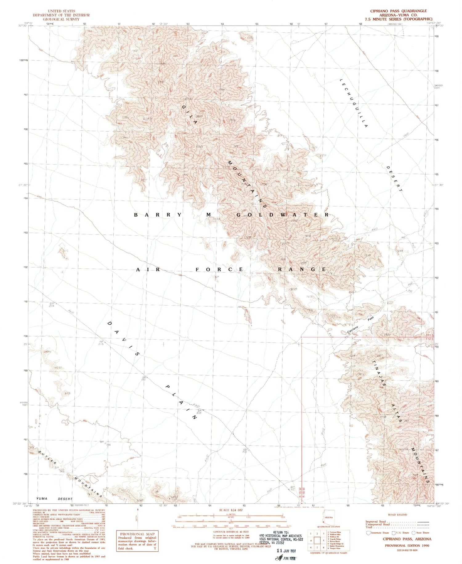 Classic USGS Cipriano Pass Arizona 7.5'x7.5' Topo Map Image