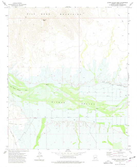Classic USGS Citrus Valley West Arizona 7.5'x7.5' Topo Map Image