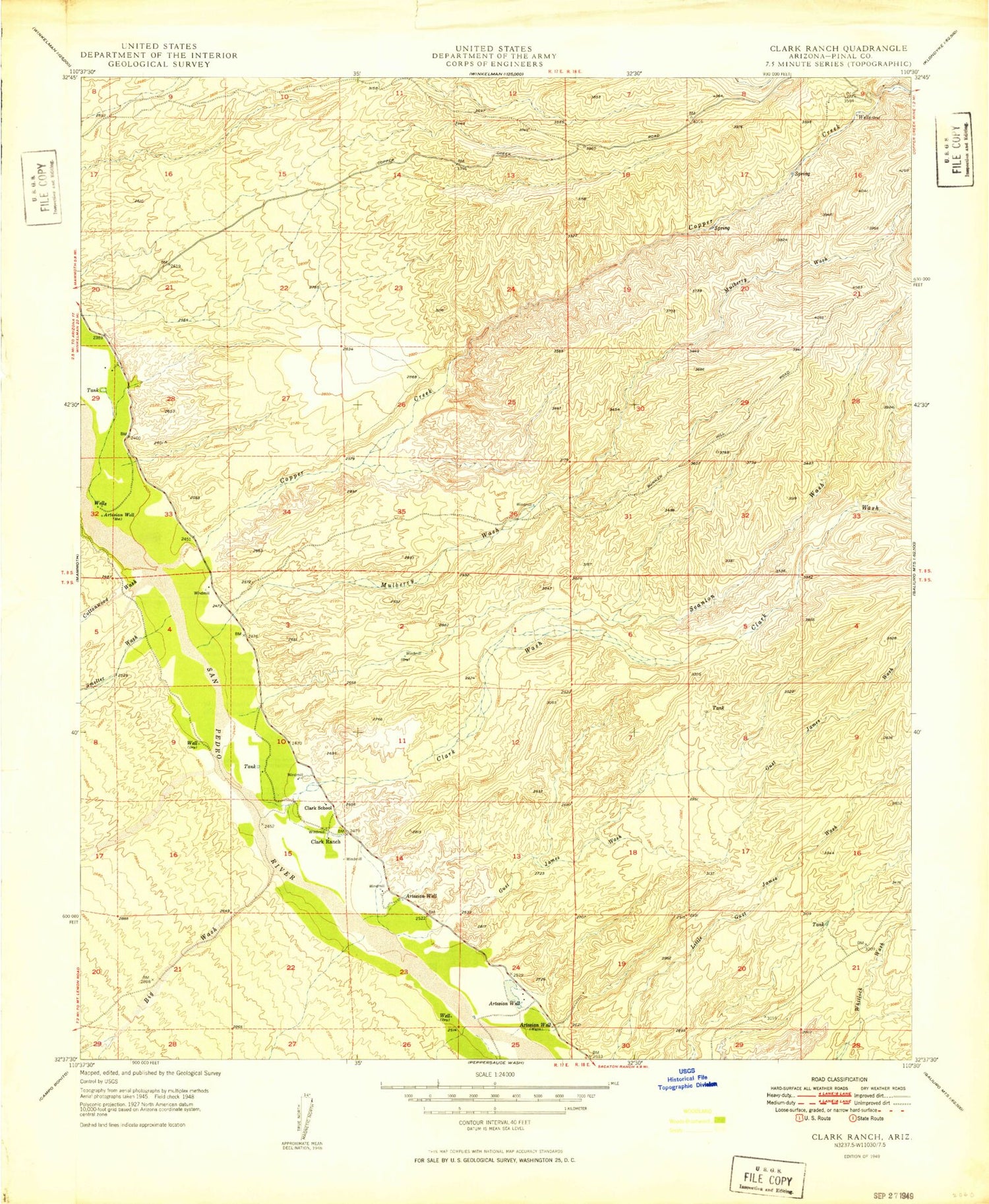 Classic USGS Clark Ranch Arizona 7.5'x7.5' Topo Map Image