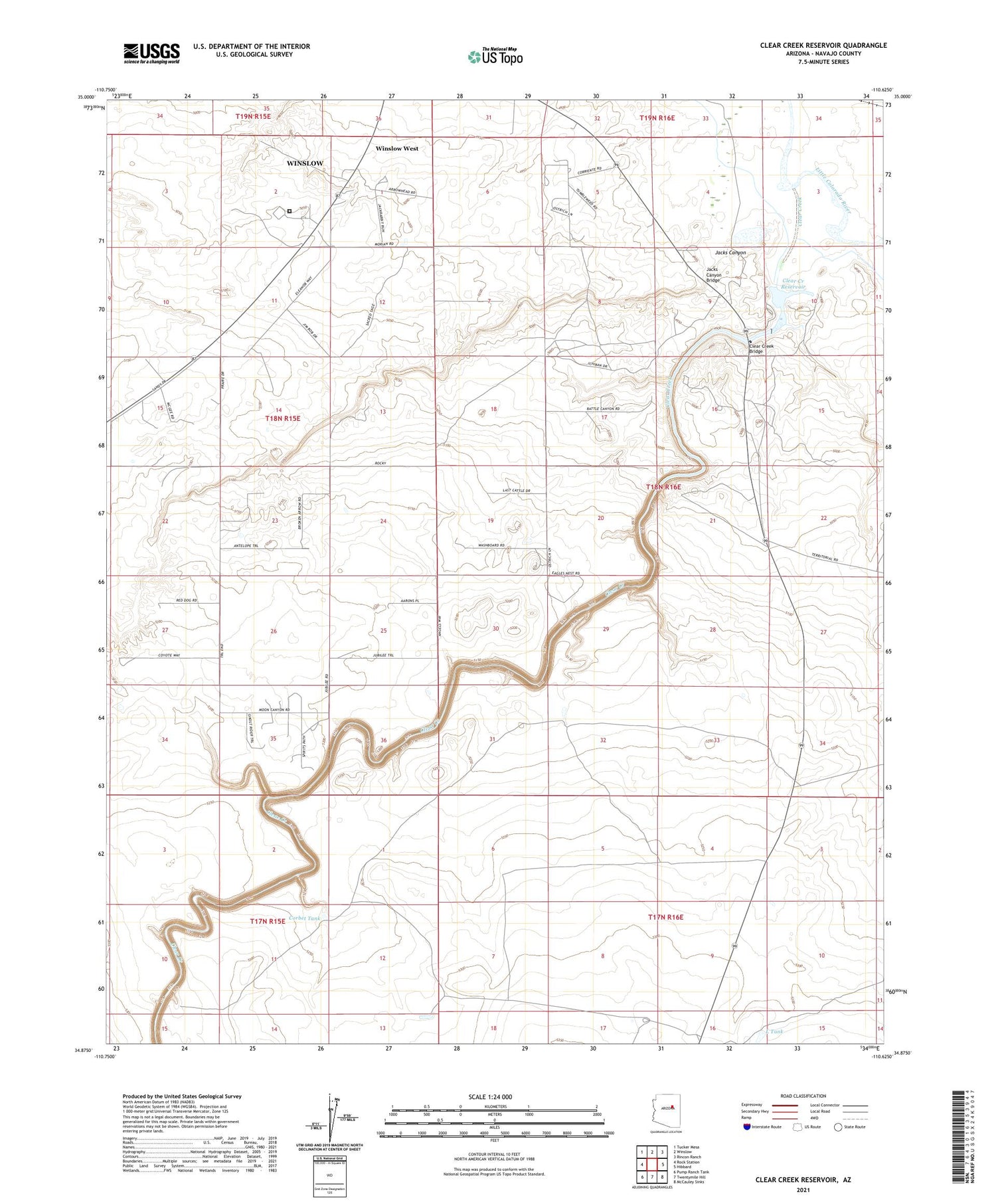 Clear Creek Reservoir Arizona US Topo Map Image