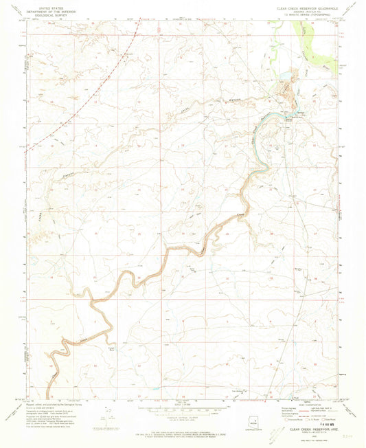 Classic USGS Clear Creek Reservoir Arizona 7.5'x7.5' Topo Map Image