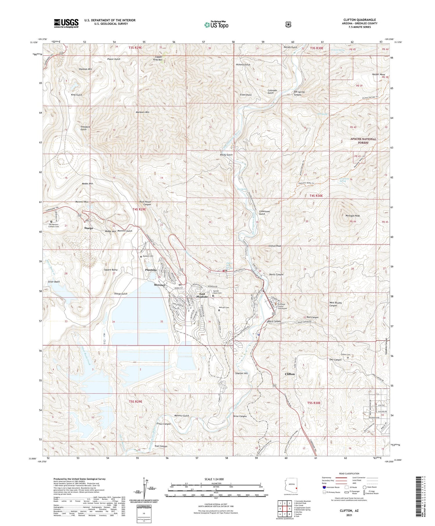 Clifton Arizona US Topo Map Image