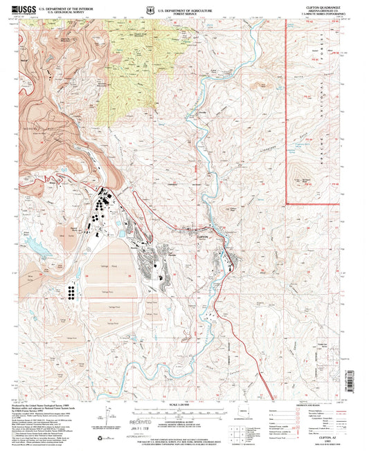 Classic USGS Clifton Arizona 7.5'x7.5' Topo Map Image