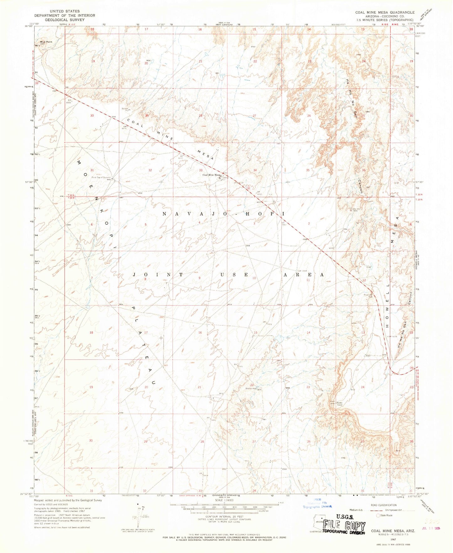 Classic USGS Coal Mine Mesa Arizona 7.5'x7.5' Topo Map Image