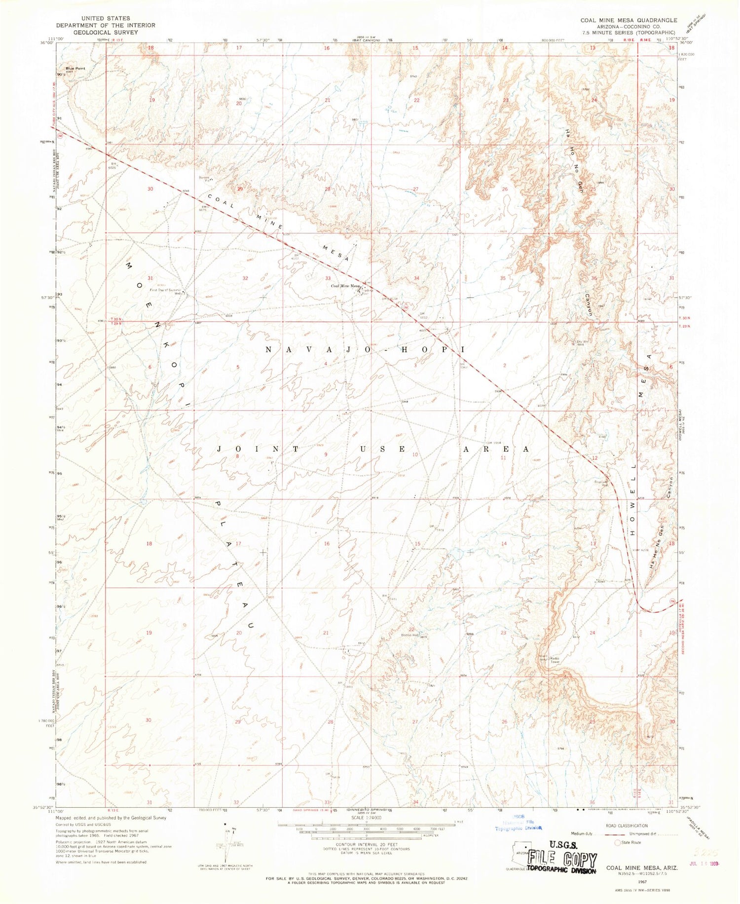 Classic USGS Coal Mine Mesa Arizona 7.5'x7.5' Topo Map Image
