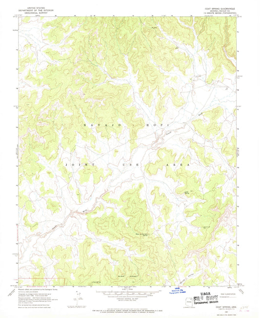 Classic USGS Coat Spring Arizona 7.5'x7.5' Topo Map Image