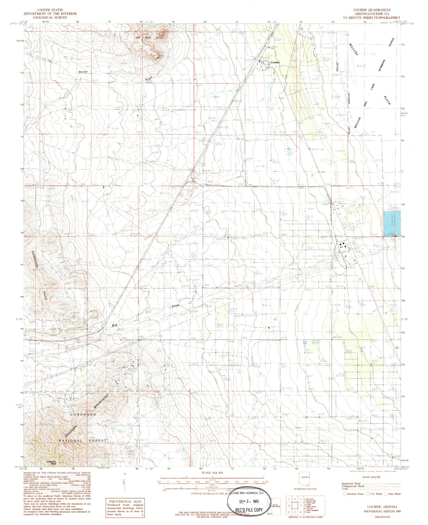 Classic USGS Cochise Arizona 7.5'x7.5' Topo Map Image