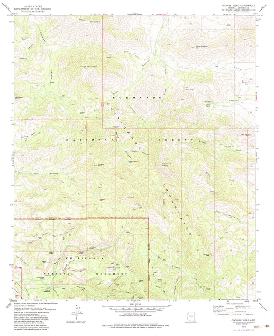 Classic USGS Cochise Head Arizona 7.5'x7.5' Topo Map Image